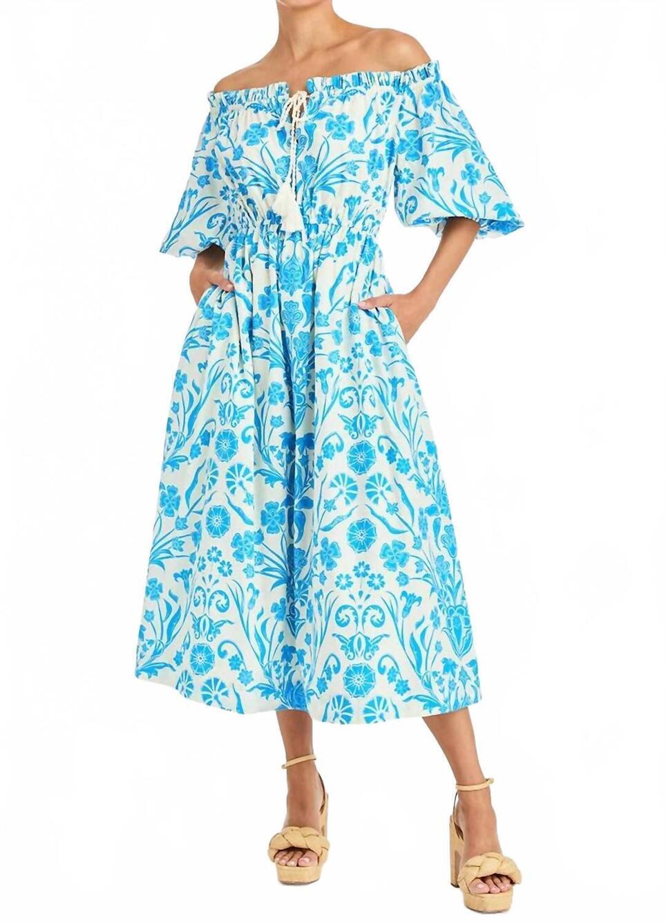 NEW MESTIZA NEW YORK nostalgia midi dress in cerulean oasis